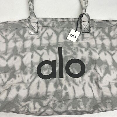 Alo Yoga Shopper Tote Grey Tie Dye Canvas Oversized Gym Beach Bag
