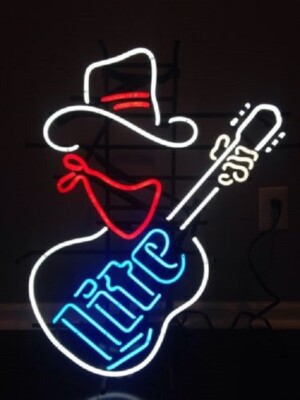 New Miller Lite Cowboy Guitar Beer Lamp Neon Light Sign 24''x20''