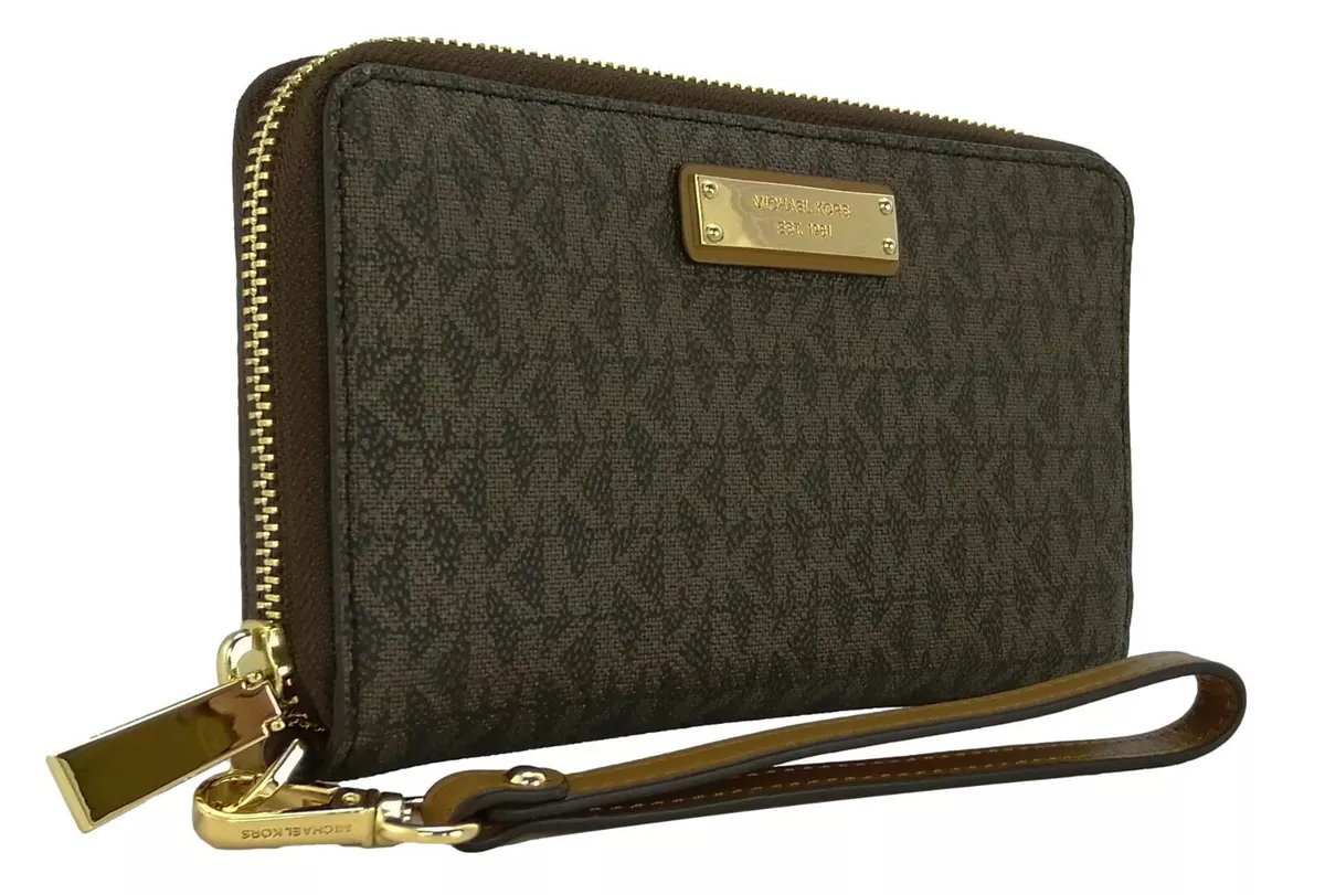Michael Kors Purse Large Zip Around Brown PVC Logo Pattern
