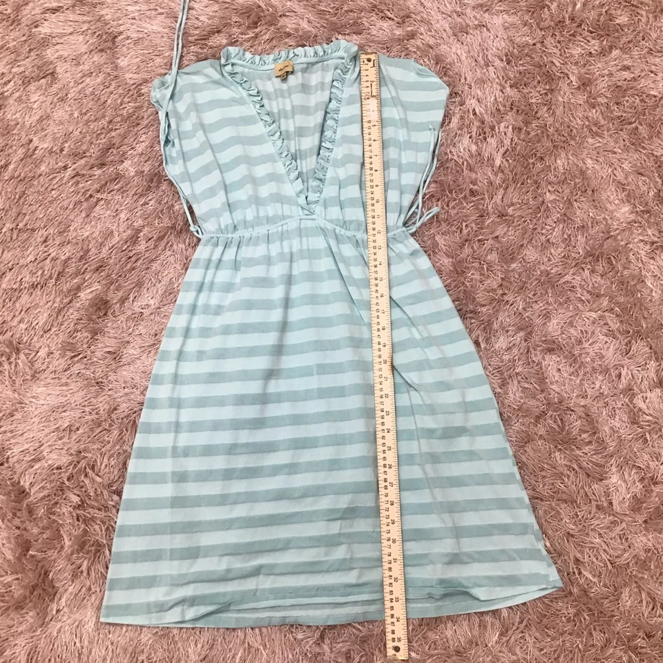 Vestido Vaina Ella Moss Para Mujer Azul Rayas Elastizado Volantes Cuello en V Manga Gorra EE. UU. M Foto 4 de 4