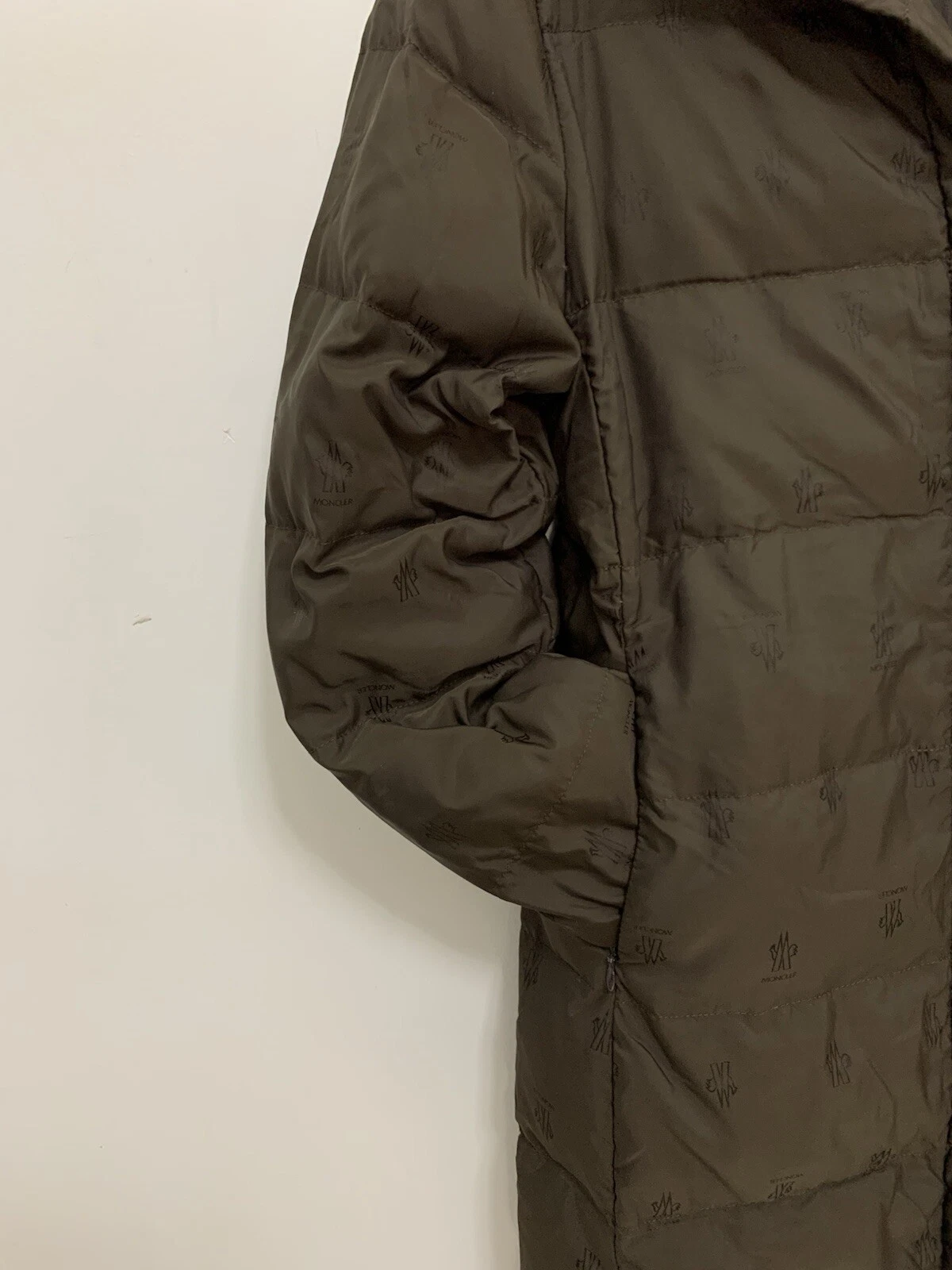 VINTAGE MONCLER PUFFER CAPPOTTO TRAPUNTATO LUNGO TAGLIA 2 MARRONE Monogram Logo #Z4