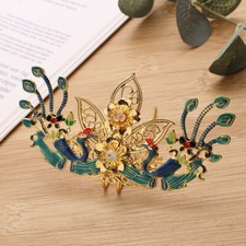 Asian Hanfu Flower Hairpin Beaded Step Shake Bridal Headdress Hair Tiara Retro