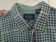 New NAT NAST Retro 50's Style Black Aqua White Shadow Plaid 70 Silk L