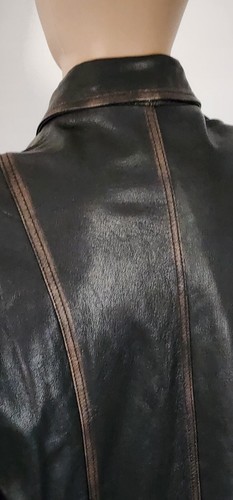 Vtg Grain Leather Echtes Leder Dark Brown Button Full Zip Jacket Mens 3X-Large* - Picture 8 of 16