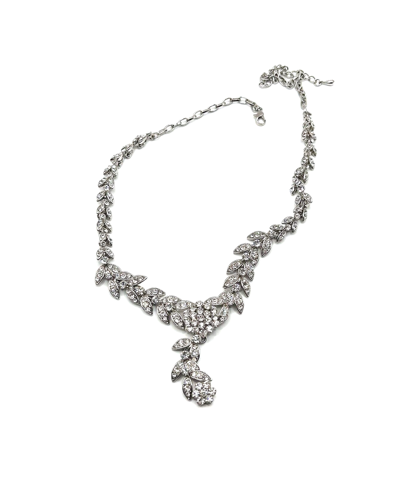 Elaborate Costume Statement Silver Tone Rhinestone/Possible Zirconia Necklace