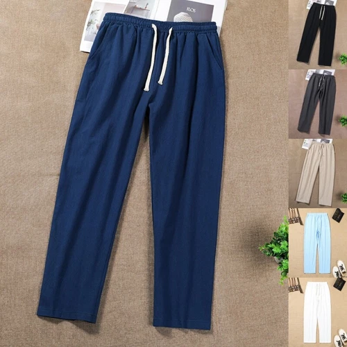 Pantalone uomo jogger tempo libero tinta unita uomo casual gamba dritta fondo - Foto 2 di 17
