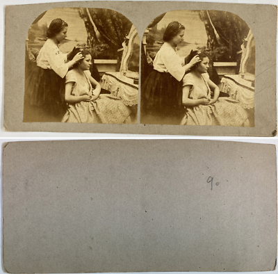 Tirage Albuminé Aquarellé Vintage - Impératrice Eugénie De Montijo, Vers 1860 - Stéréo