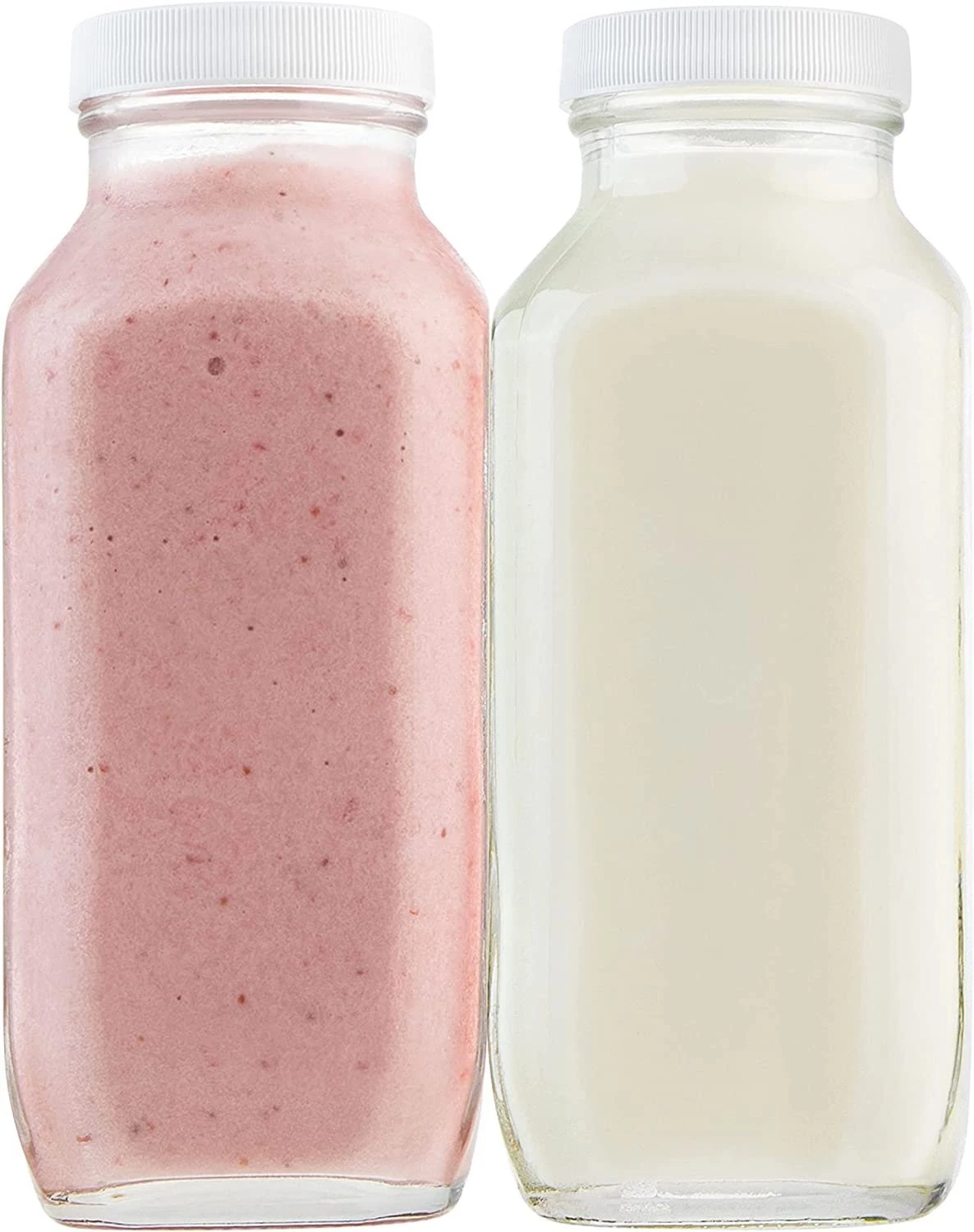16oz Square Glass Milk Bottle with Plastic Airtight Lids - Vintage Reusable...