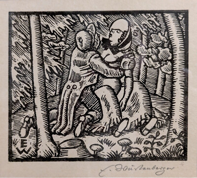Ernst WÜRTENBERGER 1868-1934 Holzschnitt SIGNIERT 1918 Liebespaar G. Keller