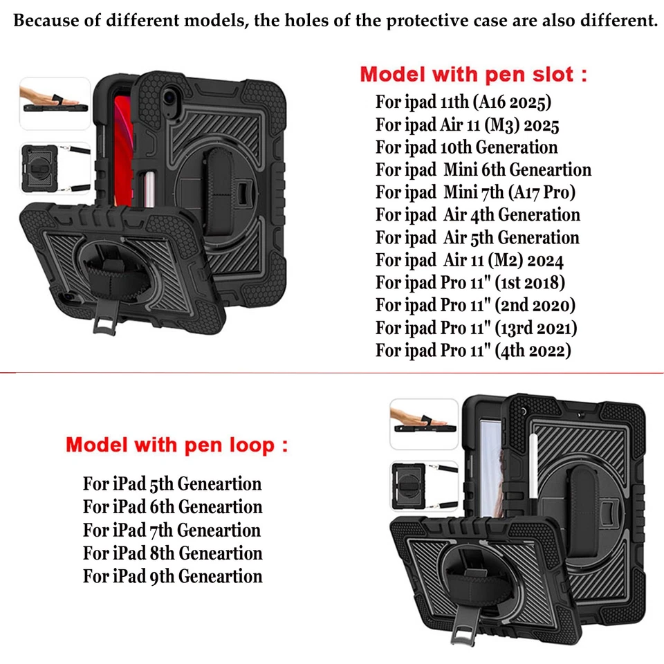 Вращать руки ремень/стойка всего тела падение прочный чехол для iPad 10/11-го поколения 10.9 A16 - Изображение 2 из 4