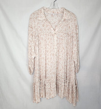 Olivaceous M Peasant Mini Dress Oversized Floral Beige Cottagecore Boho Flowy