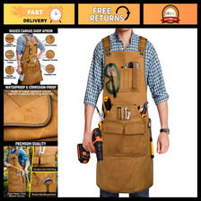 Heavy Duty Canvas Woodworking Apron with 9 Tool Pockets, Adjustable S-3XL, Khaki