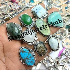 Turquoise Mix Gemstone Rings 925 Sterling Silver Plated Wholesale Jewelry Lot