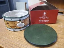 Longaberger Little Drum Basket 2012 Green Lid, Protector, Liner, Tie-On