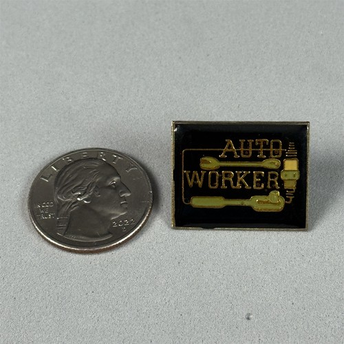 Vintage 80s Auto Workers Spark Plug Wrench Tools Black Enamel Pin Pinback #55905