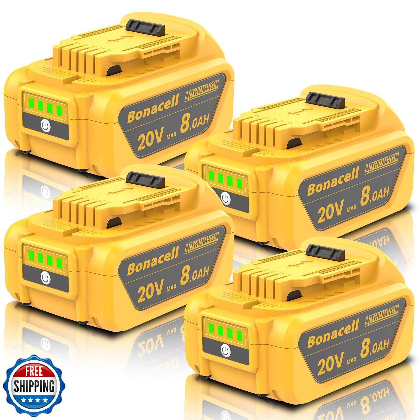 Bonacell 4Packs 20V 8000mAh Replacement for Dewalt 20V Max Battery, Compatibl