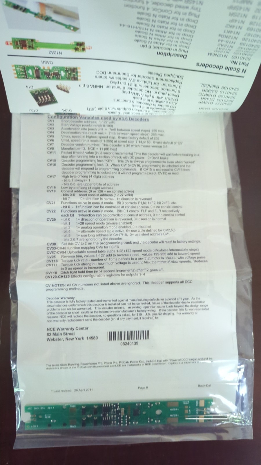 Decode Check Numbers NCE BACH-DSL DCC Decoder for Bachmann Diesel Locomotives Brand New ...