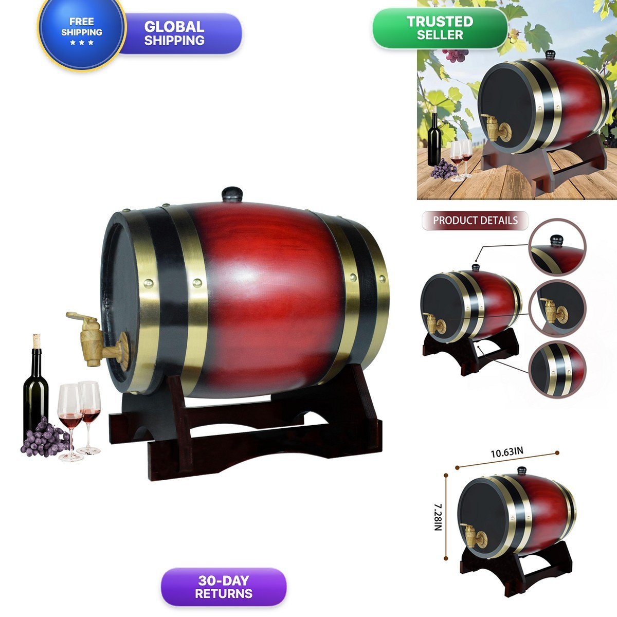 Aimee_JL 1.5L Whiskey Barrel Dispenser Oak Aging Barrels Home Decanter Red Wine