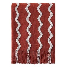 BOURINA Knitted Throw Blanket Boho Chenille Outdoor Blanket,Rust 50x60Inch