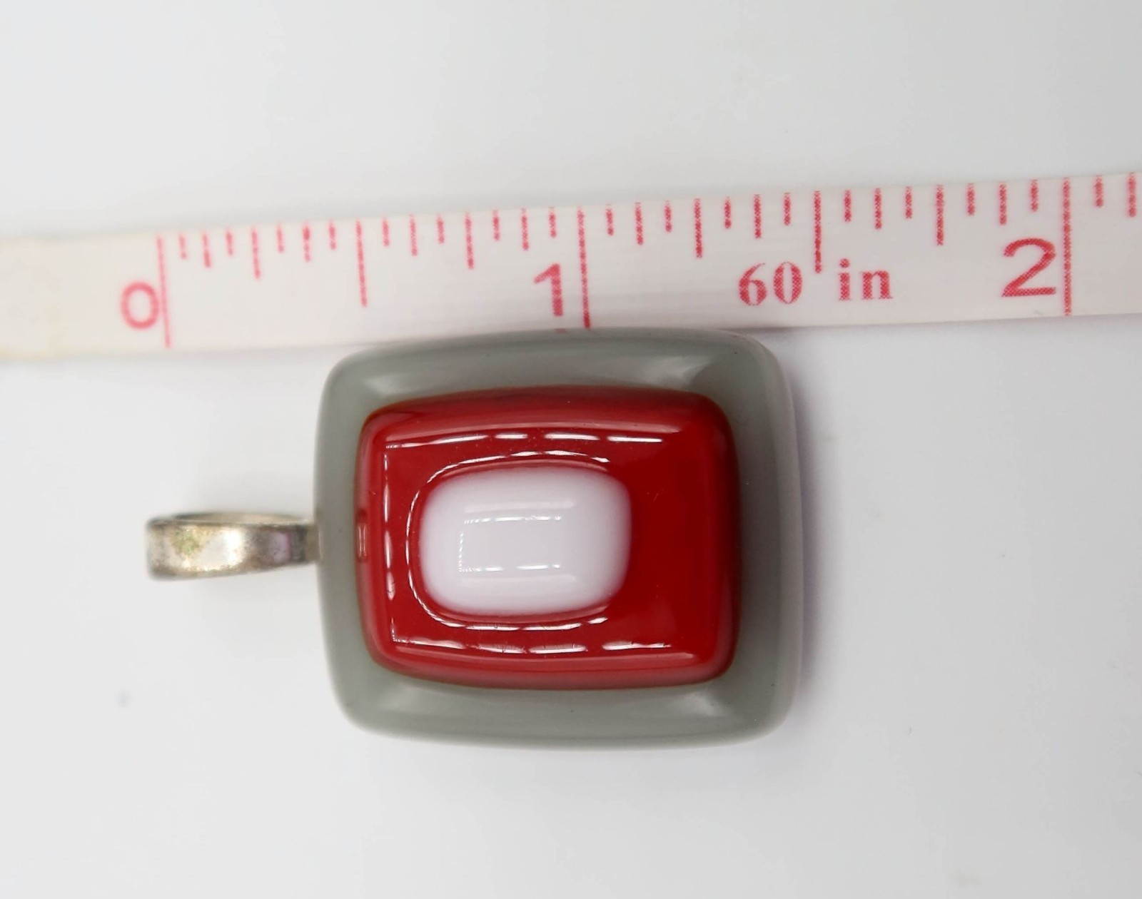 Rectangular Gray Red White Art Glass Pendant Geom… - image 5