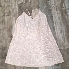 Victoria's Secret Large Babydoll Teddy Short Negligee chemise Pink Shiny Leaf