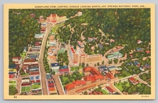1930s Airplane View of Central Avenue Hot Springs Arkansas AR Linen Postcard