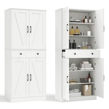 183cm Tall Kitchen Pantry Modern Farmhouse Cupboard Cabinet with 4 Doors White