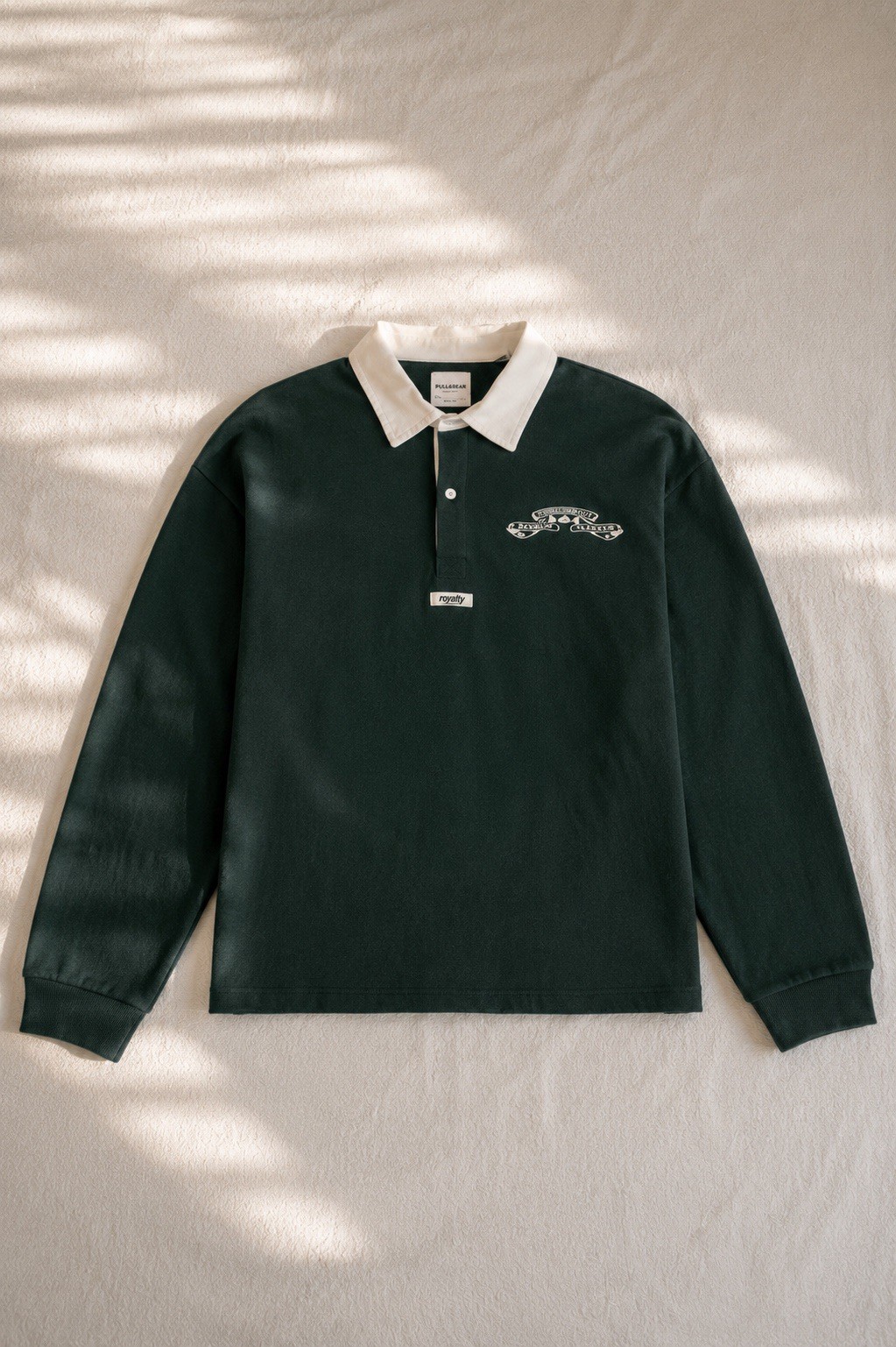 Bershka Men's Boxy Long Sleeve Rugby Polo Green Graphic Size S New With Tags