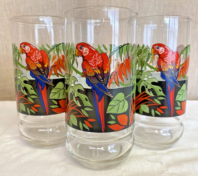 LUXUS BY CRISA 6 Inch Parrot Tropical 16 oz Tumbler Drinking Glasses Set of 3
