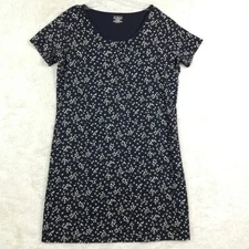 L.L. Bean Womens Nightgown Short Sleeve 100% Supima Cotton Navy Floral Print M