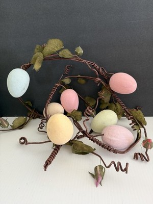 Easter Egg Garland Pastel Colors Foam Eggs Flower Buds Vine Vintage 72 L Flaw