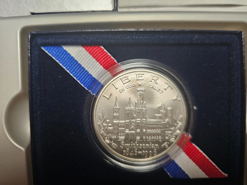 1996 D U.S. Mint Smithsonian 150th anniversary Commemorative Unc Silver $1 W/OGP - Image 3 of 4