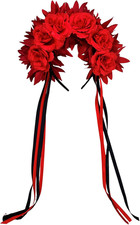 Red Floral Women Day of the Dead Flower Crown Festival Headband Rose Mexican