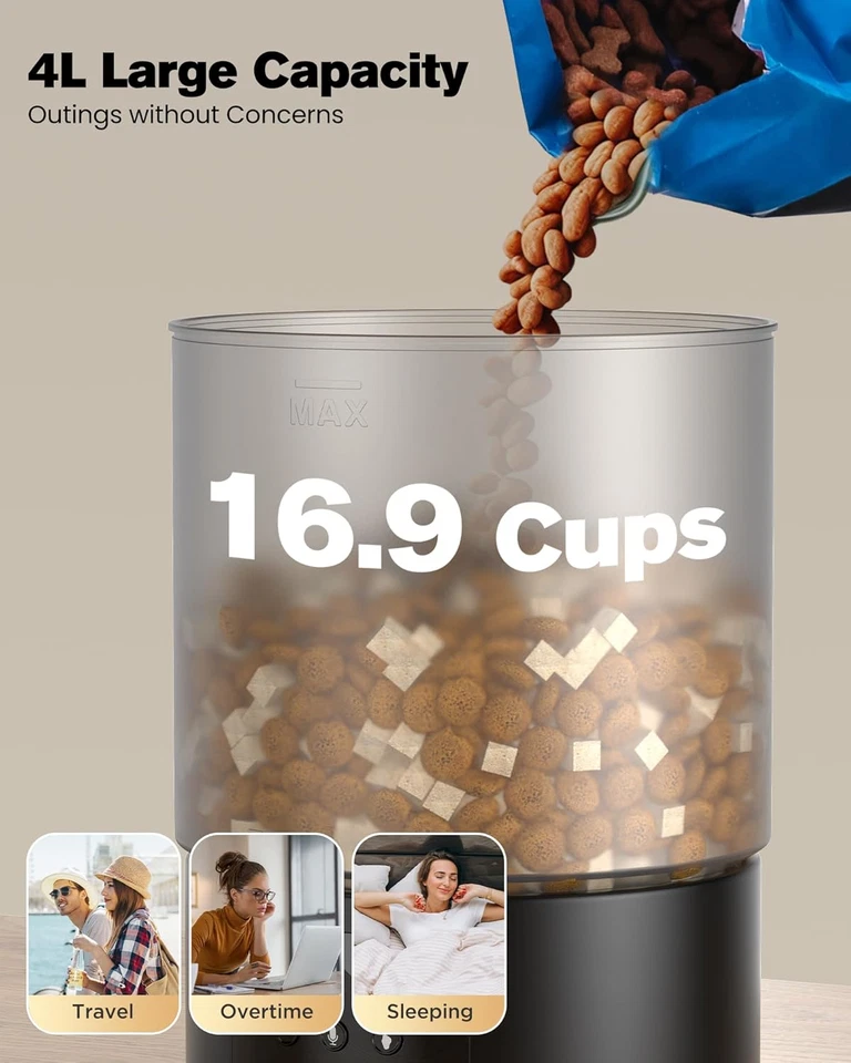 Distributore Automatico Cibo Gatti Cani Wifi: Dosatore Crocchette per Animali Do - Immagine 3 di 4