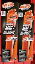 Nerf Pro Mag with 15 Half-Length Darts Magazine plus Refills  Lot Of 2  NEW