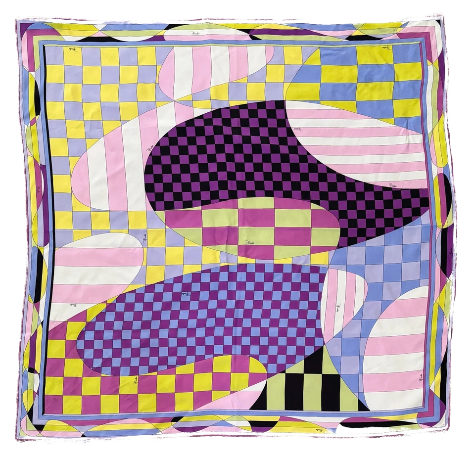 Vintage Emilio Pucci Silk Scarf Italy Multicolor Geometric Checkerboard 34"x34" - Image 2 of 4