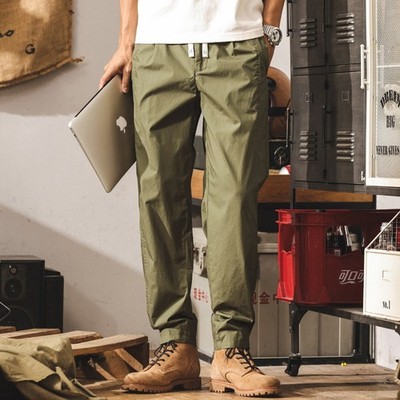 Retro 100% Cotton Mens Cargo Long Straight Pants Thin Trousers Outdoor Casual Sz