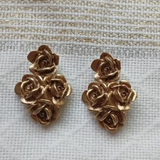 Vtg Oscar de la Renta Gold Tone Roses Flowers  Earrings