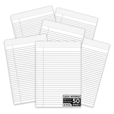 6 Pack Legal Notepad 5.5 x 8.5" Perforated Wide Ruled 50 Sheets Writing Pads
