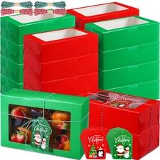 50 Pack 9x6x3in Christmas Cookie Boxes with Window Paper Bakery Boxes for Gif...