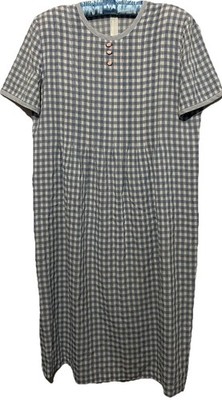 Miss Dorby Dress M/L Vintage 90s Blue Check Cotton Tie Back Cottagecore Prairie
