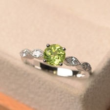 2CT Peridot Round Gemstone 925 Silver Plated Minimal Ring Duty Free