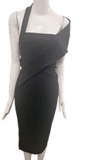 PrettyLittleThing Black Asymmetric Strap Midi Dress - Size UK 12