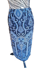 Vtg Blue Swirl Talbots 100 Long Pencil Skirt Size 2 Zipper In Back