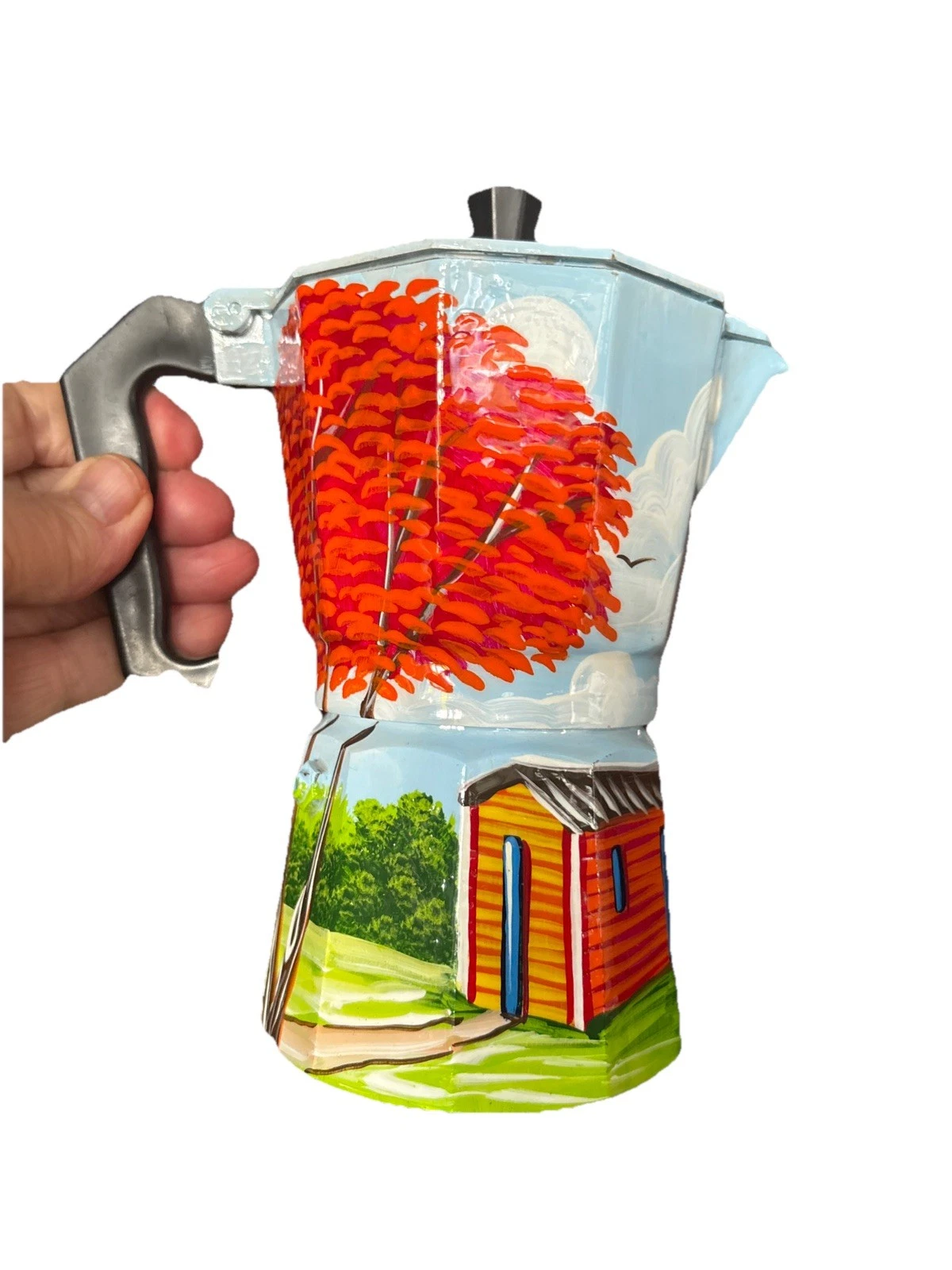 Hand-painted Dominican Coffee Maker - Decorative Countryside Design, Aluminum