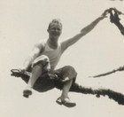 SUICIDAL MAN PERCHED on BRITTLE BRANCH of BURNT TREE ~ 1930s PHOTO gay — photo 2