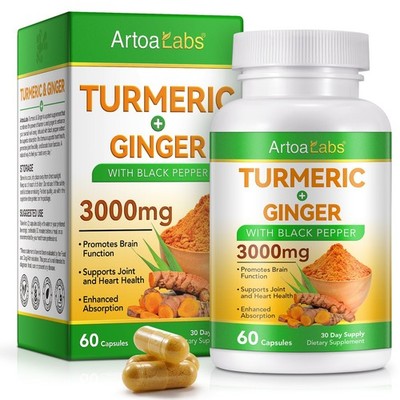 ArtoaLabs Turmeric Curcumin 3000mg with Ginger and  Black Pepper   60 Caps