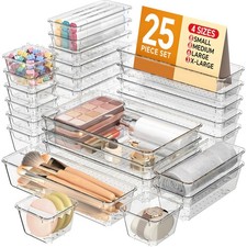 25 PCS Plastic Drawer Organizers Set, 4 Sizes Vanity Organizer, Makeup and De...
