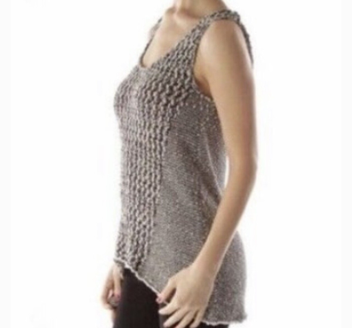 CAbi #488 Oreo Tape Yarn Knit Sweater Tank Top Hi-Lo Sleeveless Size Small View 3