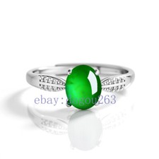 Certified natural A-grade Jadeite ice Green oval egg face 925 silver inlaid ring